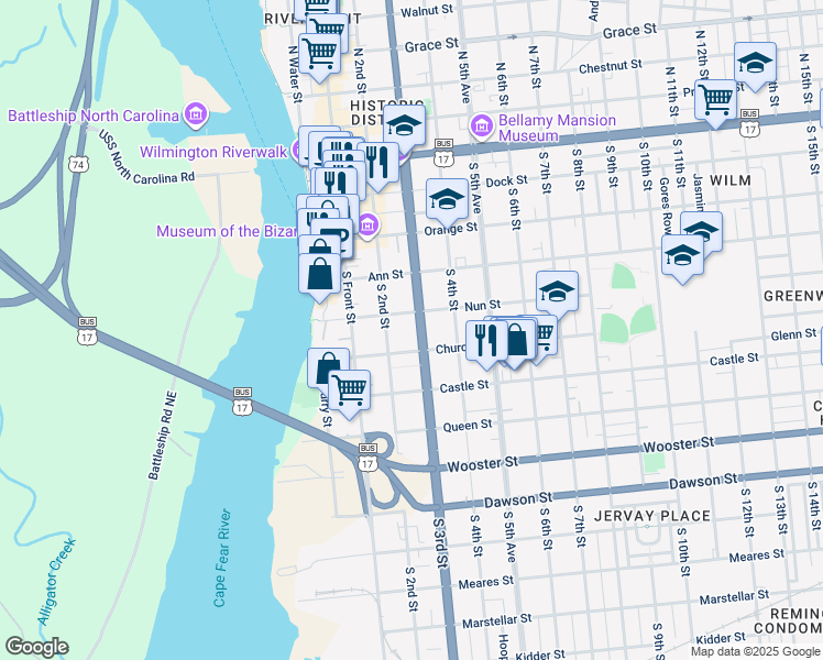 map of restaurants, bars, coffee shops, grocery stores, and more near 412 South 3rd Street in Wilmington