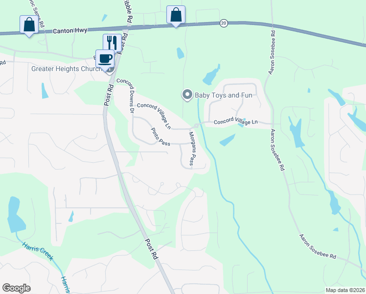 map of restaurants, bars, coffee shops, grocery stores, and more near 5105 Prancing Pass in Cumming