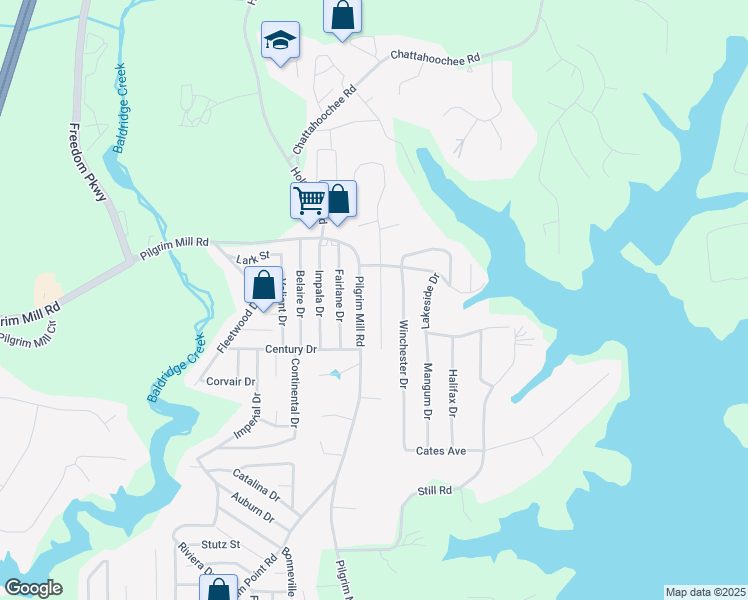 map of restaurants, bars, coffee shops, grocery stores, and more near 2780 Capri Drive in Cumming