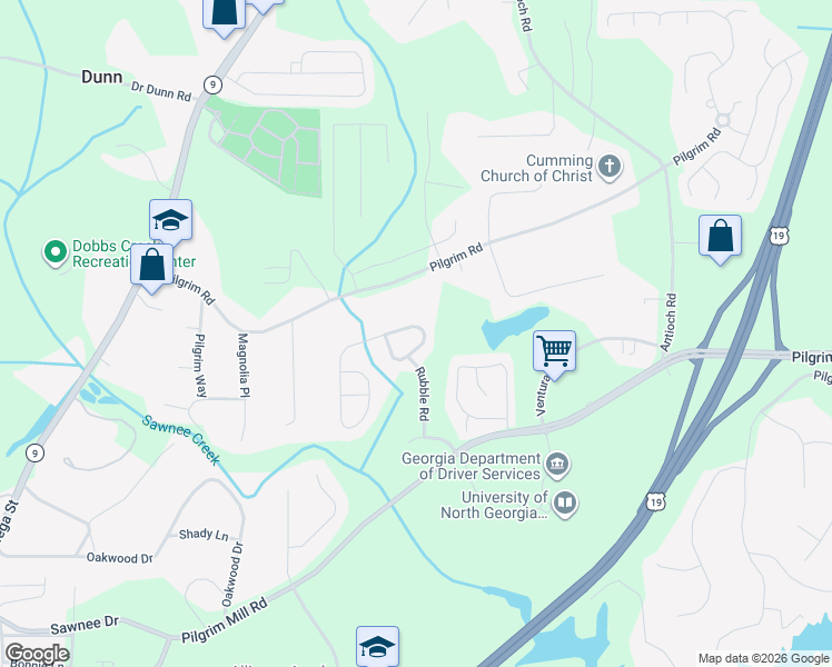 map of restaurants, bars, coffee shops, grocery stores, and more near 1333 Brookmere Way in Cumming