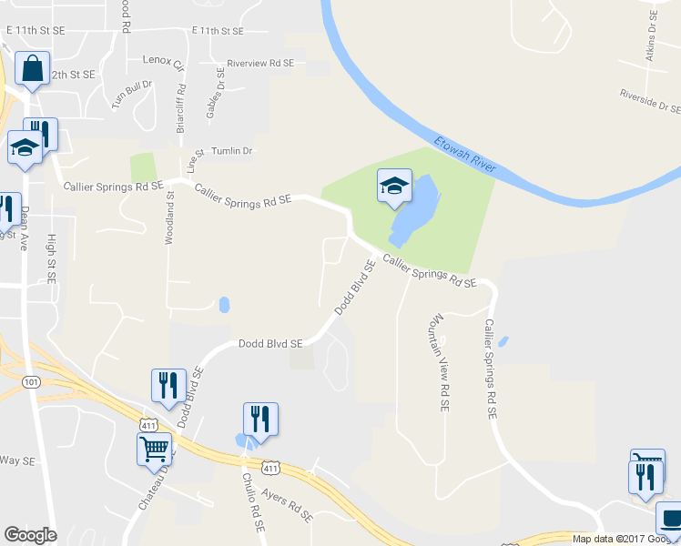 map of restaurants, bars, coffee shops, grocery stores, and more near 5 Pine Park Drive Southeast in Rome