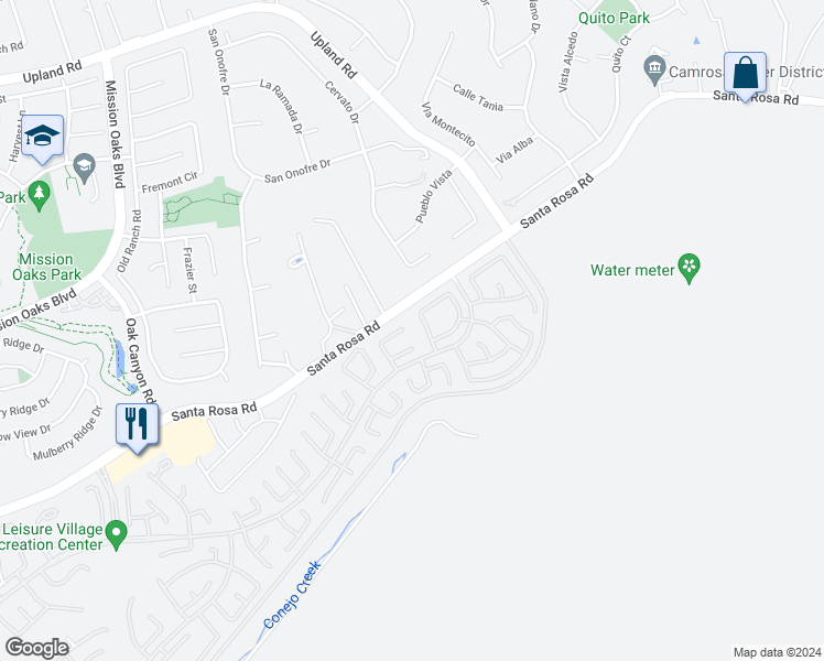 map of restaurants, bars, coffee shops, grocery stores, and more near 39036 Village 39 in Camarillo