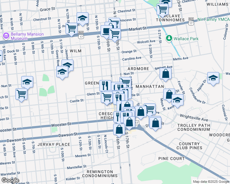map of restaurants, bars, coffee shops, grocery stores, and more near 509 South 16th Street in Wilmington