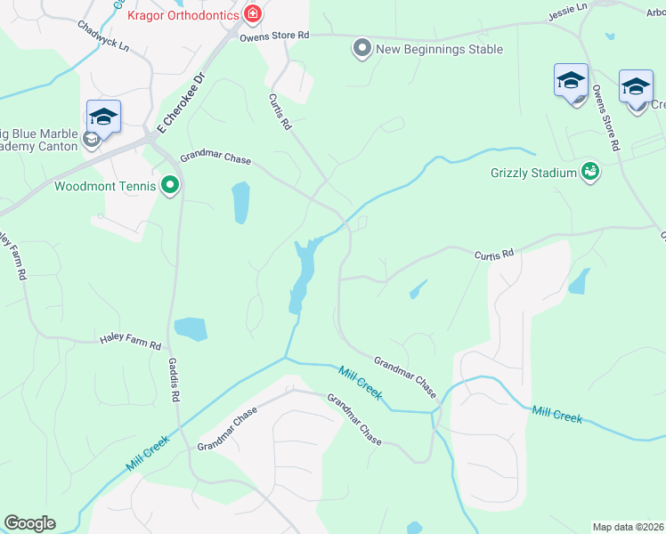 map of restaurants, bars, coffee shops, grocery stores, and more near 205 Grandmar Chase in Canton