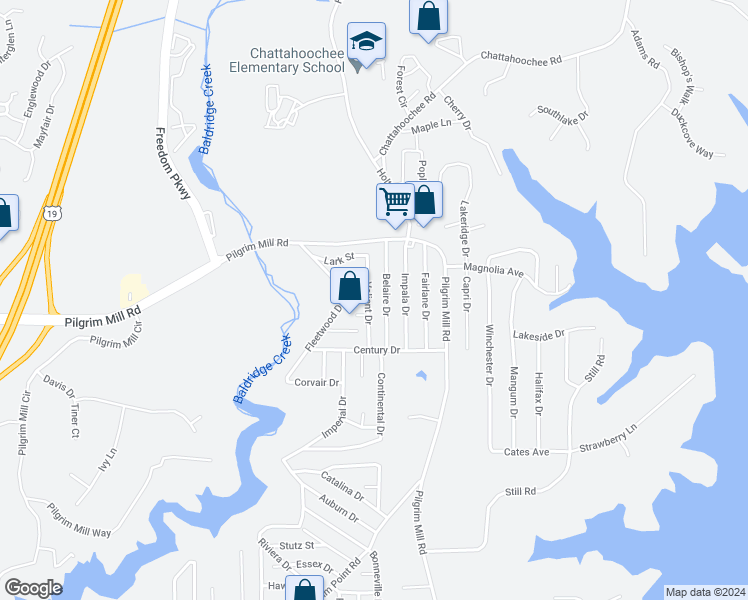 map of restaurants, bars, coffee shops, grocery stores, and more near 2575 Valient Drive in Cumming