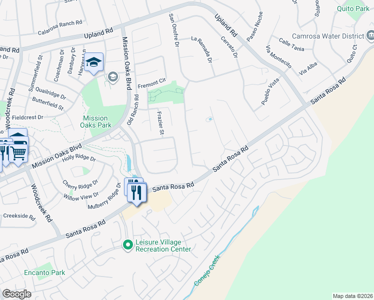 map of restaurants, bars, coffee shops, grocery stores, and more near 1251 Via Latina Drive in Camarillo
