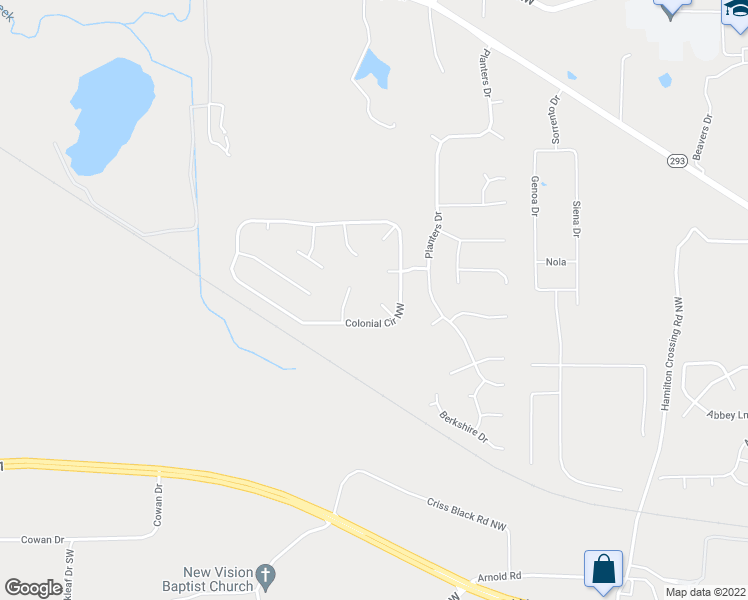 map of restaurants, bars, coffee shops, grocery stores, and more near 17 Madison Court Northwest in Cartersville