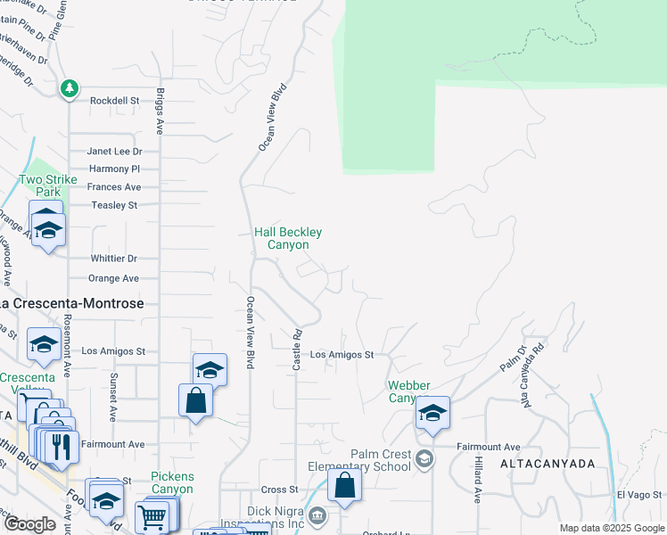 map of restaurants, bars, coffee shops, grocery stores, and more near 5242 Escalante Drive in La Cañada Flintridge