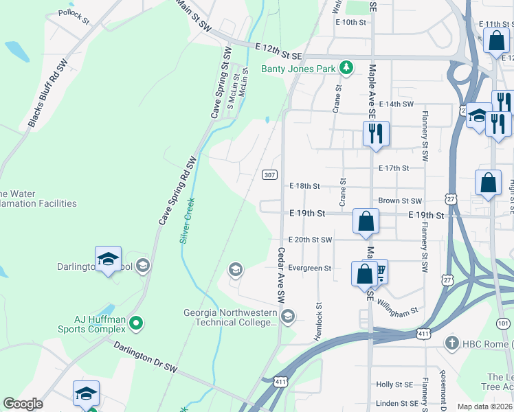 map of restaurants, bars, coffee shops, grocery stores, and more near 10 Swlumber Street in Rome