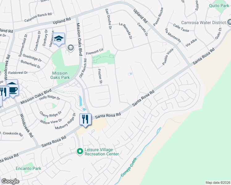 map of restaurants, bars, coffee shops, grocery stores, and more near 1251 Via Latina Drive in Camarillo