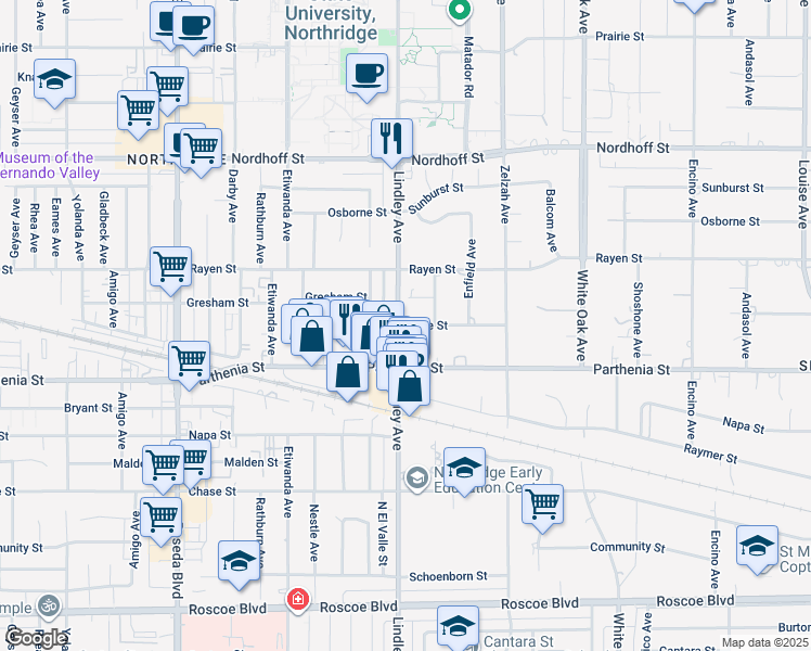 map of restaurants, bars, coffee shops, grocery stores, and more near Acre Street in Los Angeles