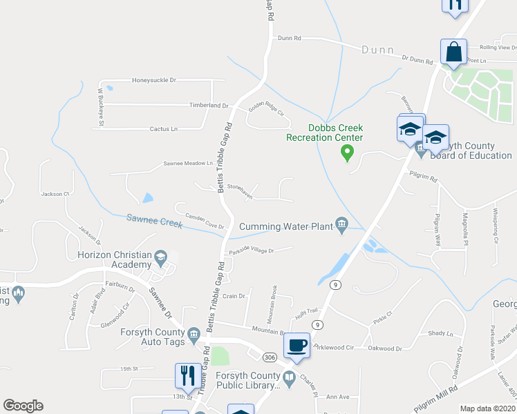 map of restaurants, bars, coffee shops, grocery stores, and more near 1630 Stonehaven in Cumming