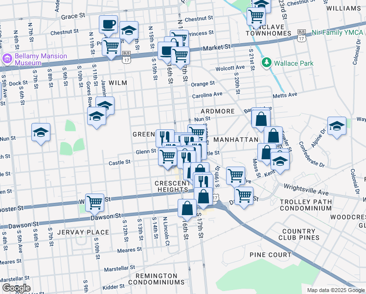 map of restaurants, bars, coffee shops, grocery stores, and more near 509 South 16th Street in Wilmington