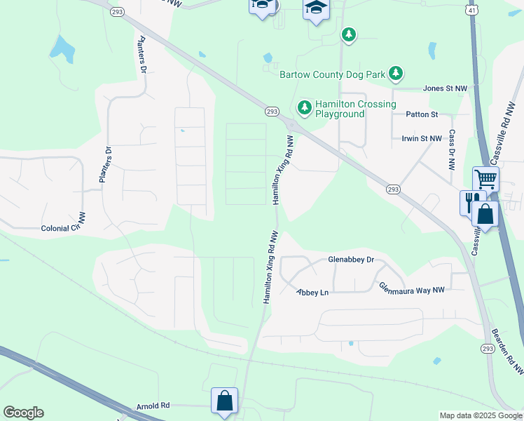 map of restaurants, bars, coffee shops, grocery stores, and more near 620 Summerfield Lane Northwest in Cartersville