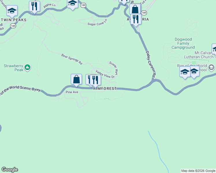 map of restaurants, bars, coffee shops, grocery stores, and more near in Lake Arrowhead