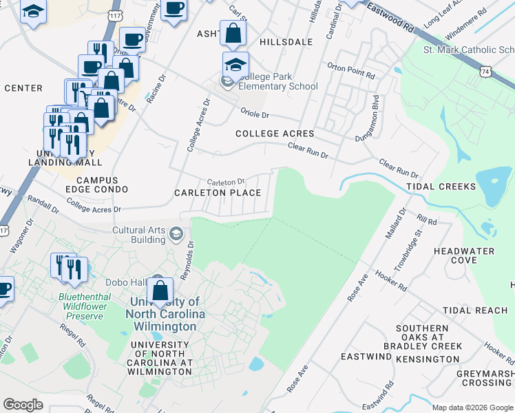 map of restaurants, bars, coffee shops, grocery stores, and more near 337 Monlandil Drive in Wilmington