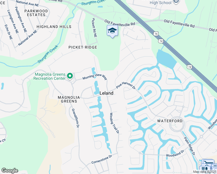 map of restaurants, bars, coffee shops, grocery stores, and more near 265 Morning View Way in Leland