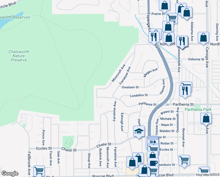 map of restaurants, bars, coffee shops, grocery stores, and more near 8788 Moorcroft Avenue in Los Angeles