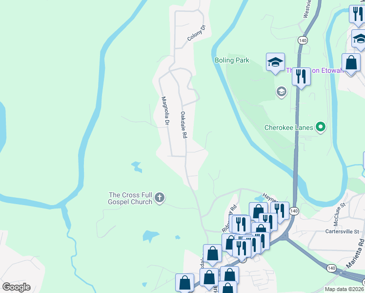 map of restaurants, bars, coffee shops, grocery stores, and more near 670 Oakdale Road in Canton