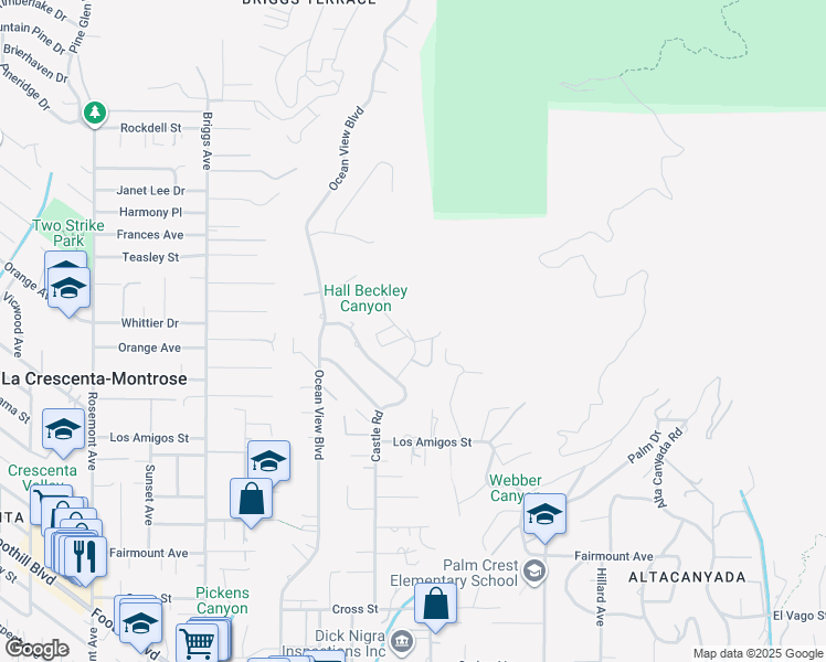 map of restaurants, bars, coffee shops, grocery stores, and more near 5242 Escalante Drive in La Cañada Flintridge