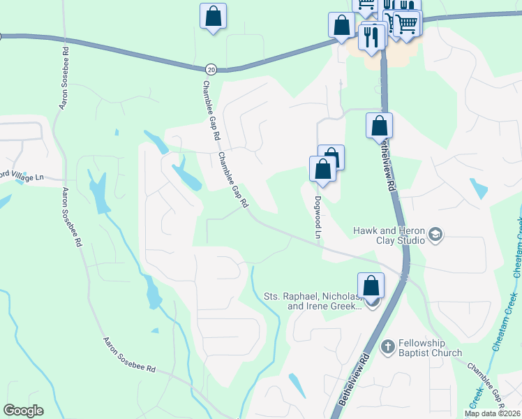 map of restaurants, bars, coffee shops, grocery stores, and more near 3340 Chamblee Gap Road in Cumming