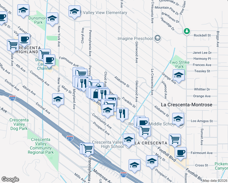 map of restaurants, bars, coffee shops, grocery stores, and more near 4607 Orin Avenue in La Crescenta-Montrose