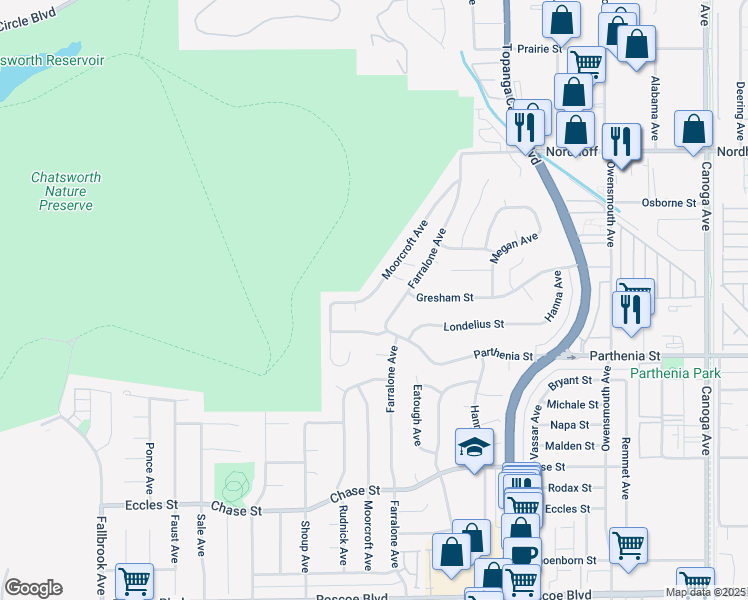 map of restaurants, bars, coffee shops, grocery stores, and more near 8788 Moorcroft Avenue in Los Angeles