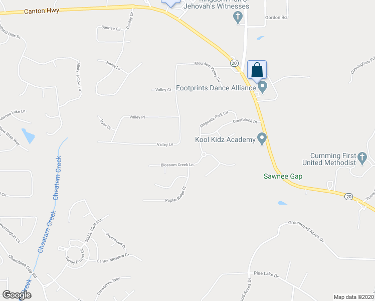 map of restaurants, bars, coffee shops, grocery stores, and more near 1751 Valley Lane in Cumming