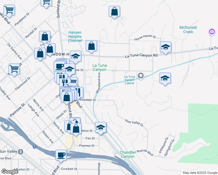map of restaurants, bars, coffee shops, grocery stores, and more near 8857 Bluffdale Drive in Los Angeles