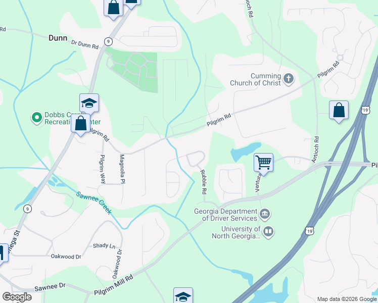 map of restaurants, bars, coffee shops, grocery stores, and more near 1378 Brookmere Way in Cumming