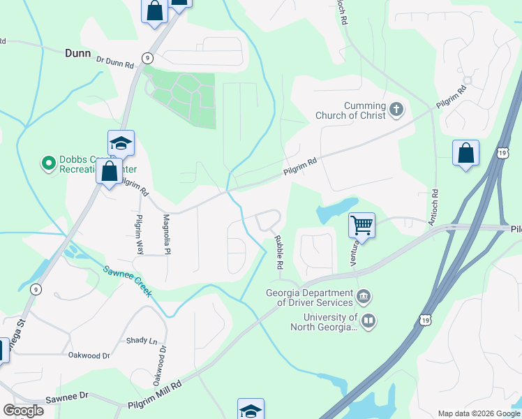 map of restaurants, bars, coffee shops, grocery stores, and more near 1374 Brookmere Way in Cumming