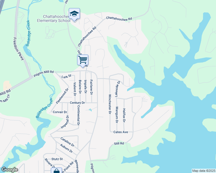 map of restaurants, bars, coffee shops, grocery stores, and more near 2835 Winchester Drive in Cumming