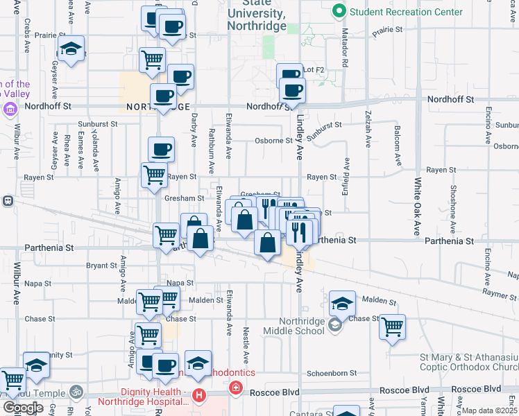 map of restaurants, bars, coffee shops, grocery stores, and more near Acre Street in Los Angeles