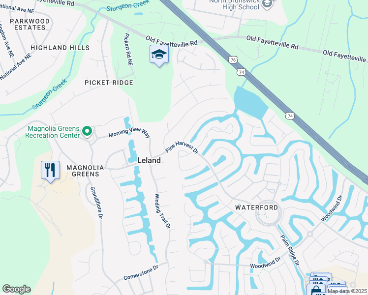 map of restaurants, bars, coffee shops, grocery stores, and more near 2006 Ashbrook Court in Leland