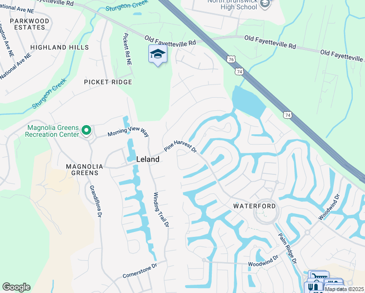 map of restaurants, bars, coffee shops, grocery stores, and more near 2006 Ashbrook Court in Leland