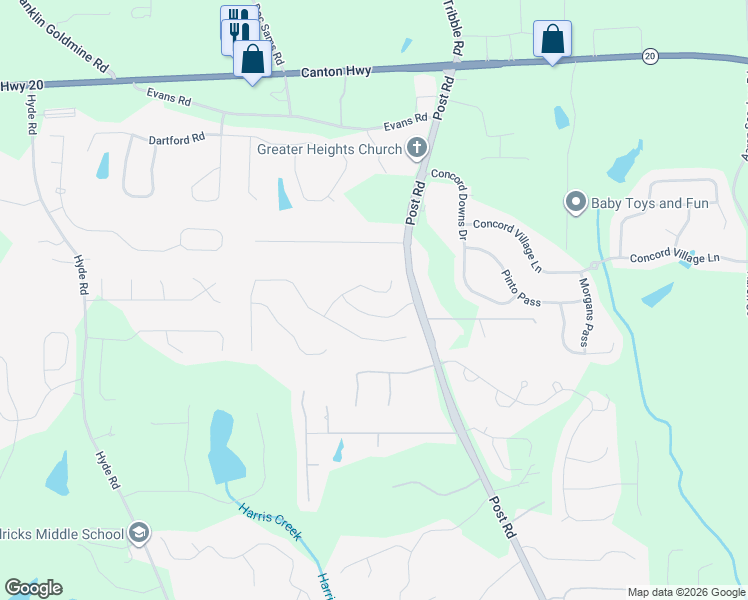 map of restaurants, bars, coffee shops, grocery stores, and more near 4070 Toulon Lane in Cumming