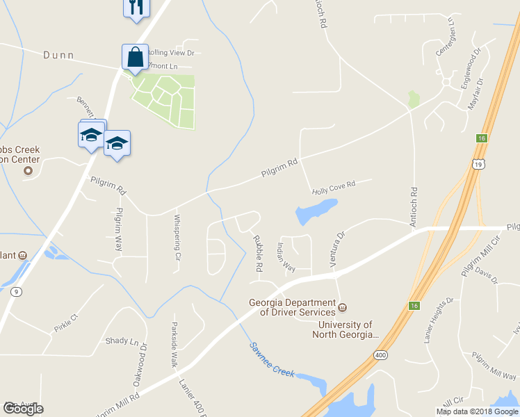 map of restaurants, bars, coffee shops, grocery stores, and more near 1346 Brookmere Way in Cumming