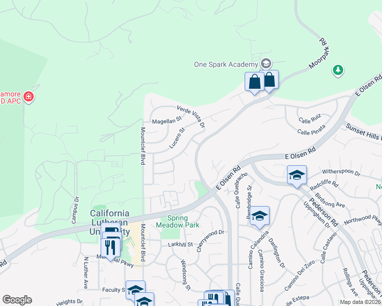 map of restaurants, bars, coffee shops, grocery stores, and more near 152 Ventana Court in Thousand Oaks