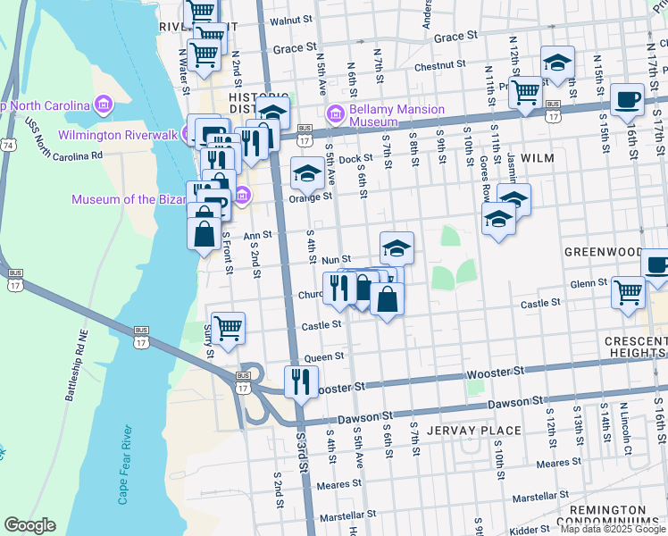 map of restaurants, bars, coffee shops, grocery stores, and more near 416 South 5th Avenue in Wilmington