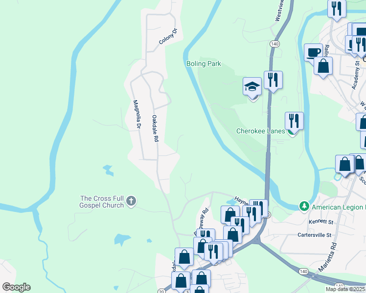 map of restaurants, bars, coffee shops, grocery stores, and more near 221 Wonewok Drive in Canton