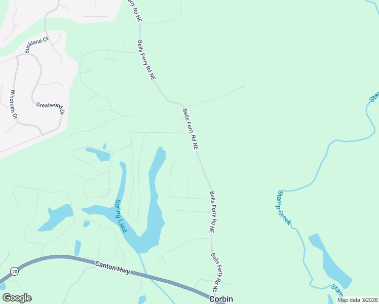 map of restaurants, bars, coffee shops, grocery stores, and more near 121 Bells Ferry Road Northeast in White