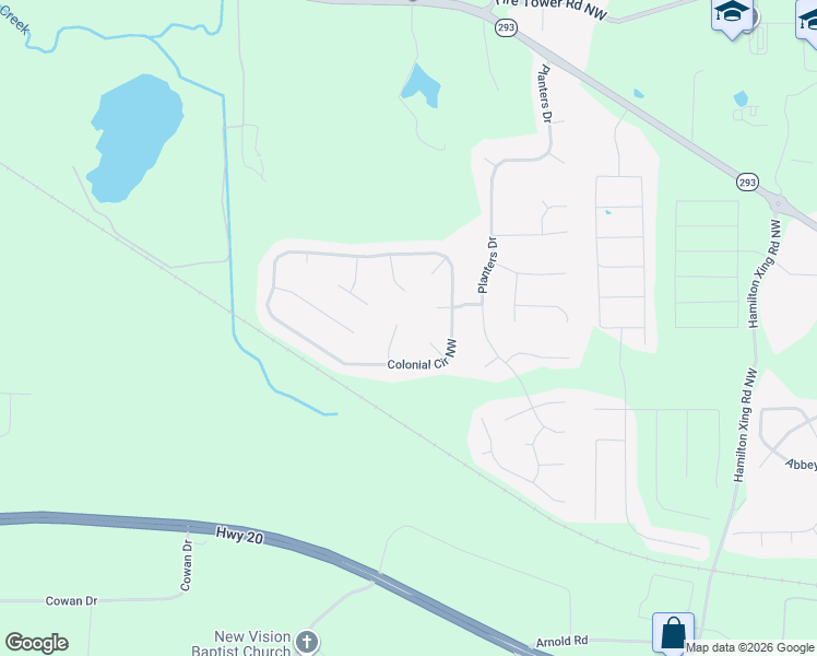 map of restaurants, bars, coffee shops, grocery stores, and more near 17 Madison Court Northwest in Cartersville