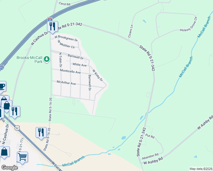 map of restaurants, bars, coffee shops, grocery stores, and more near 1916 West Kirby Drive in Florence