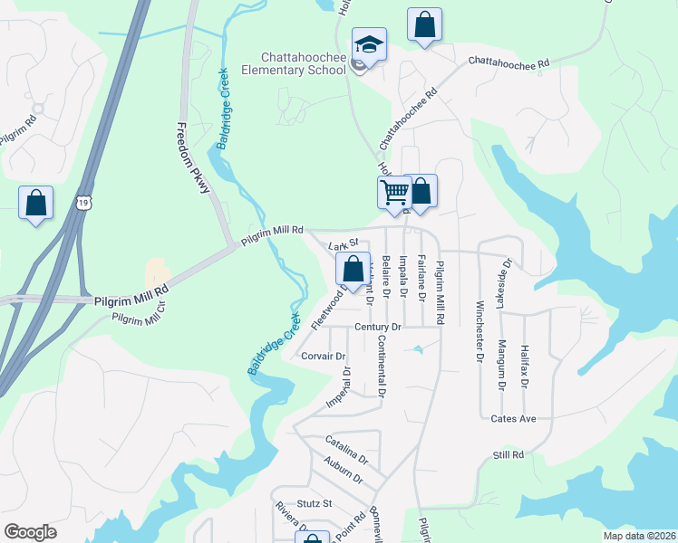 map of restaurants, bars, coffee shops, grocery stores, and more near 2430 Fleetwood Drive in Cumming