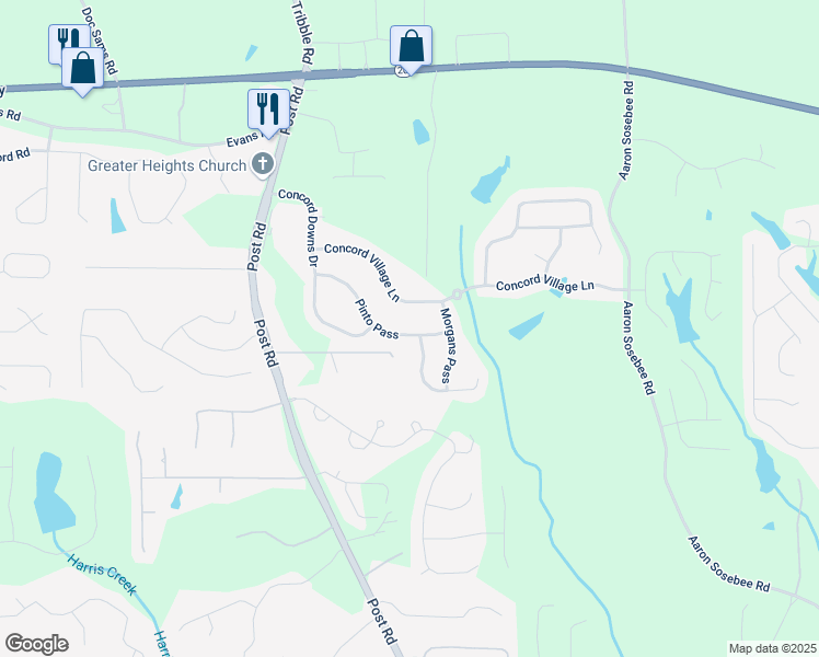 map of restaurants, bars, coffee shops, grocery stores, and more near 5120 Pinto Pass in Cumming