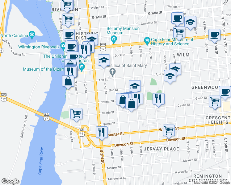 map of restaurants, bars, coffee shops, grocery stores, and more near 416 S 5th Ave in Wilmington