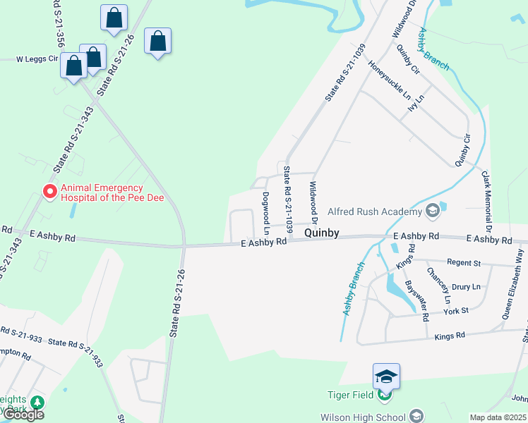 map of restaurants, bars, coffee shops, grocery stores, and more near 101 Dogwood Lane in Quinby