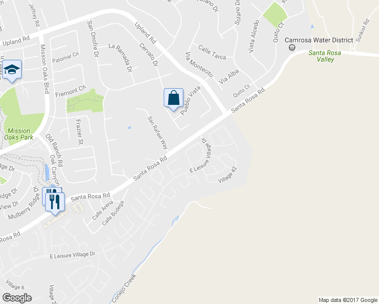 map of restaurants, bars, coffee shops, grocery stores, and more near 41028 Village 41 in Camarillo