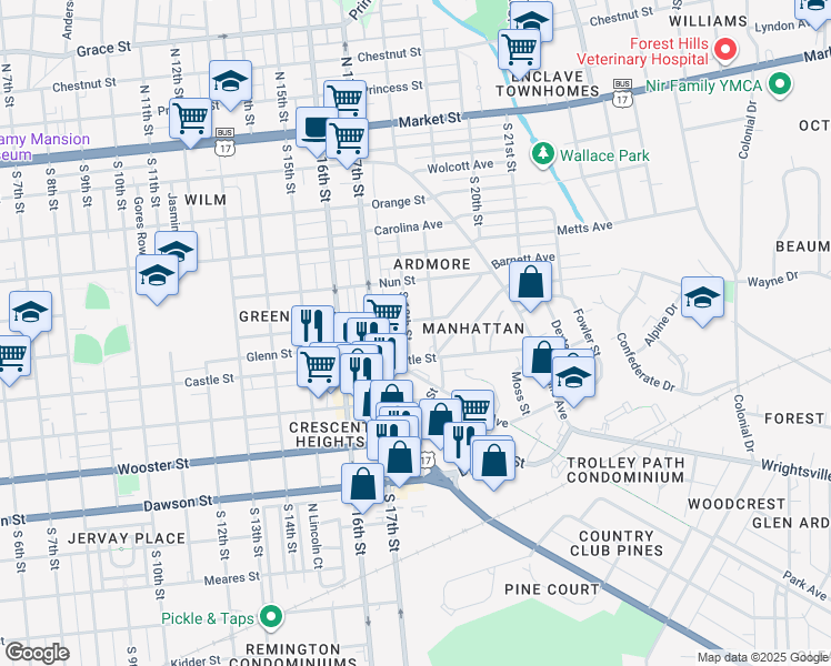 map of restaurants, bars, coffee shops, grocery stores, and more near 503 South 18th Street in Wilmington