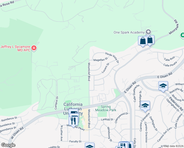 map of restaurants, bars, coffee shops, grocery stores, and more near 23 Lucero Street in Thousand Oaks